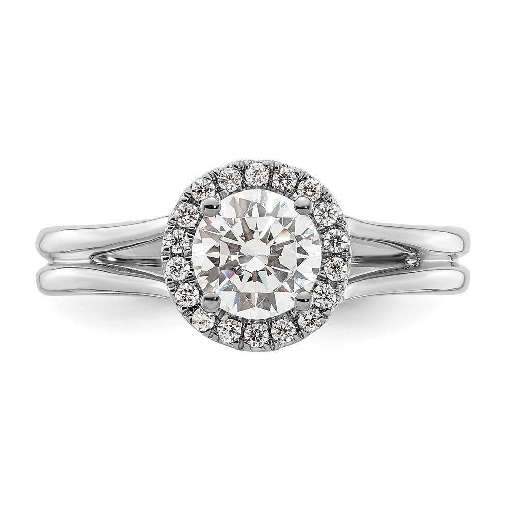 14K Weißgold Rund Heiligenschein Synthetisch Diamant Split Shank Verlobungsring