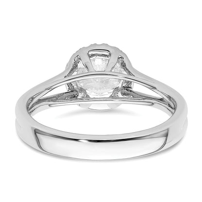 14K Weißgold Rund Heiligenschein Synthetisch Diamant Split Shank Verlobungsring