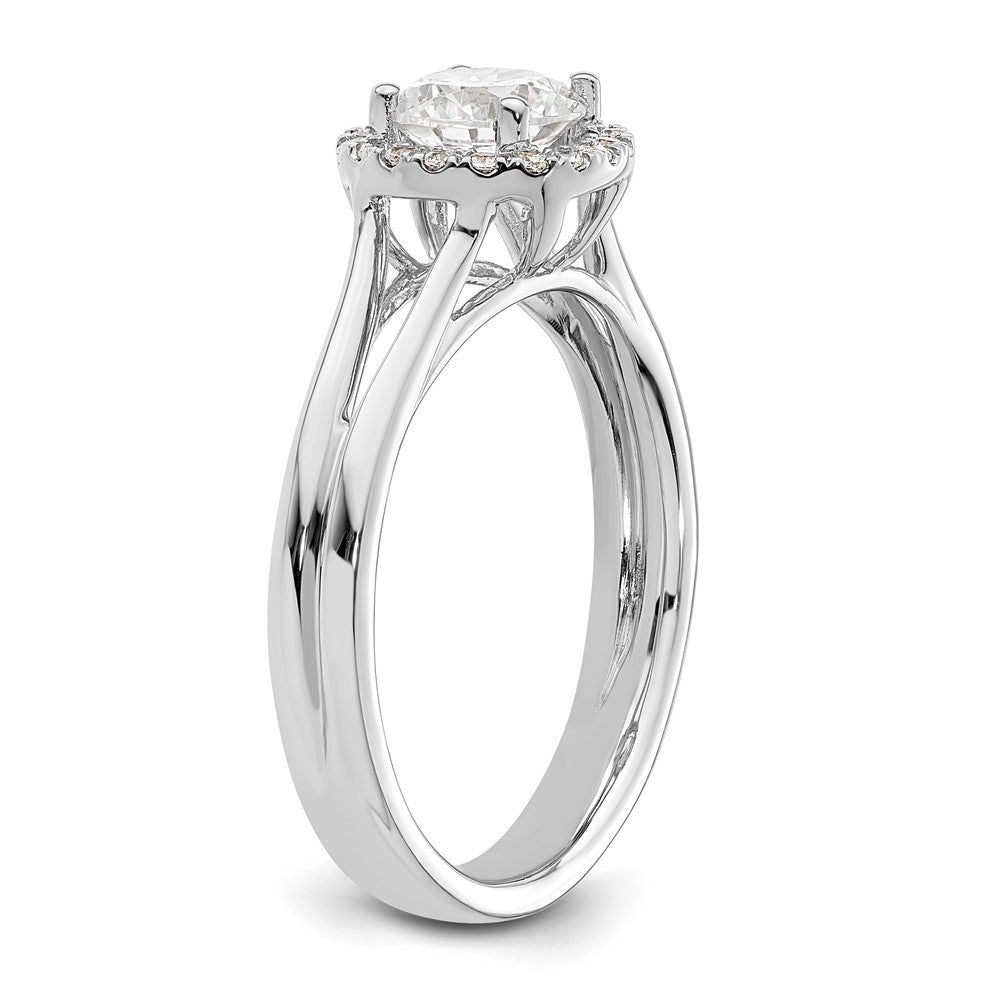 14K Weißgold Rund Heiligenschein Synthetisch Diamant Split Shank Verlobungsring