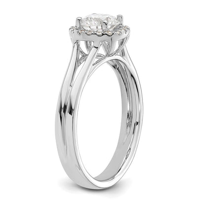 14K Weißgold Rund Heiligenschein Synthetisch Diamant Split Shank Verlobungsring