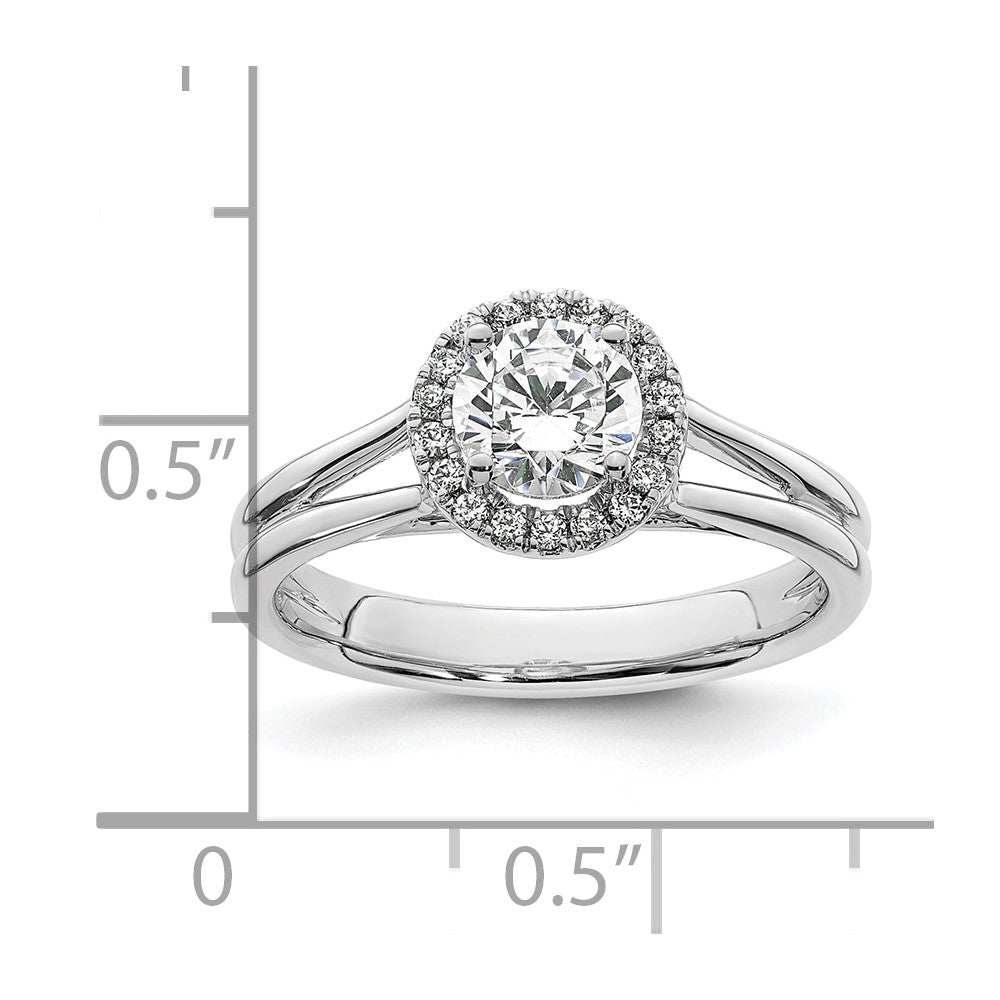 14K Weißgold Rund Heiligenschein Synthetisch Diamant Split Shank Verlobungsring