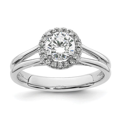 14K Weißgold Rund Heiligenschein Synthetisch Diamant Split Shank Verlobungsring