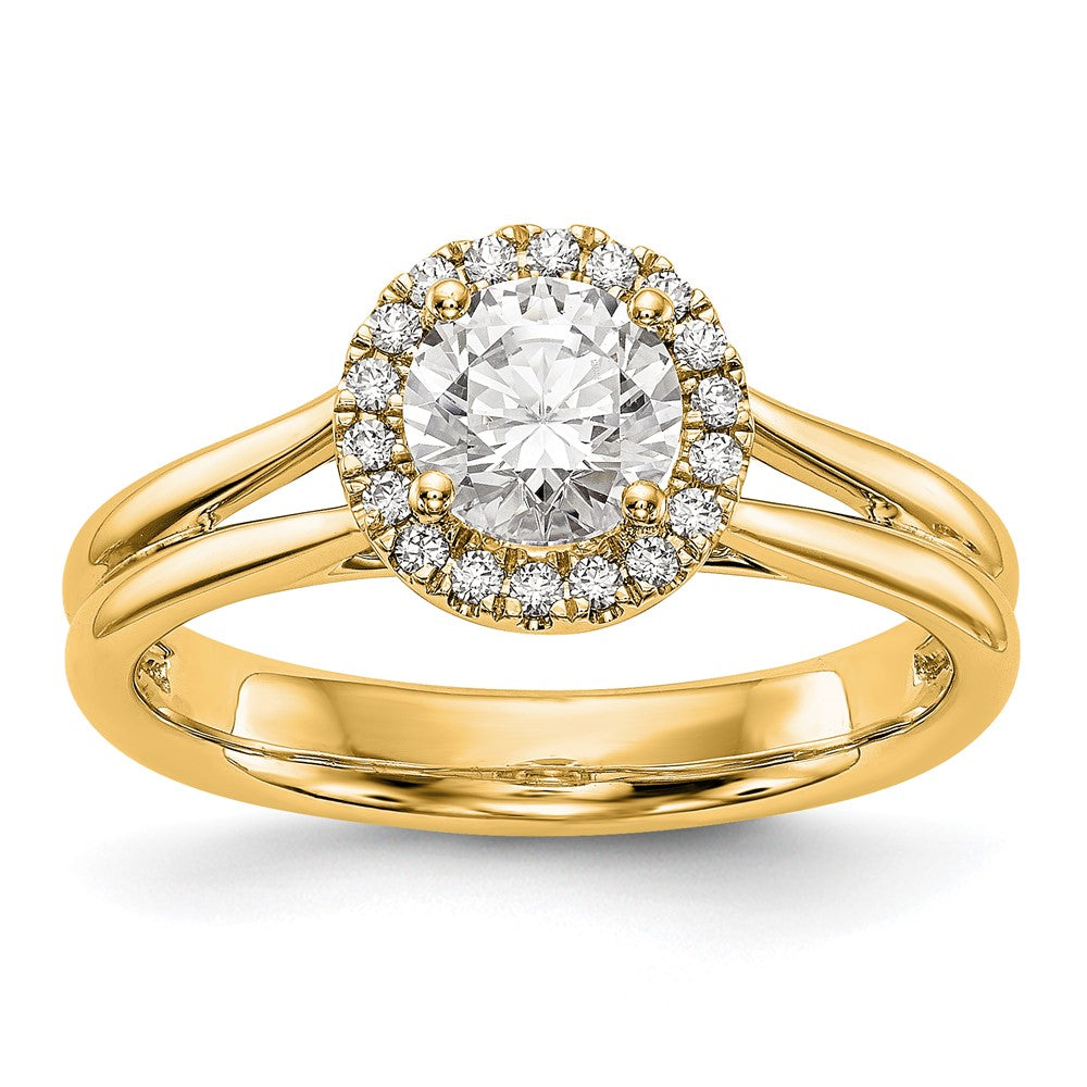 14K Gelbgold Rund Heiligenschein Diamant Halbfassung Split Shank Verlobungsring