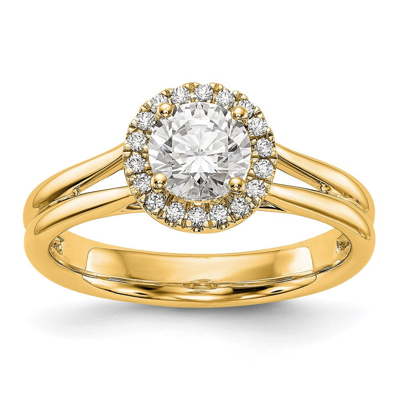 14K Gelbgold Rund Heiligenschein Diamant Halbfassung Split Shank Verlobungsring