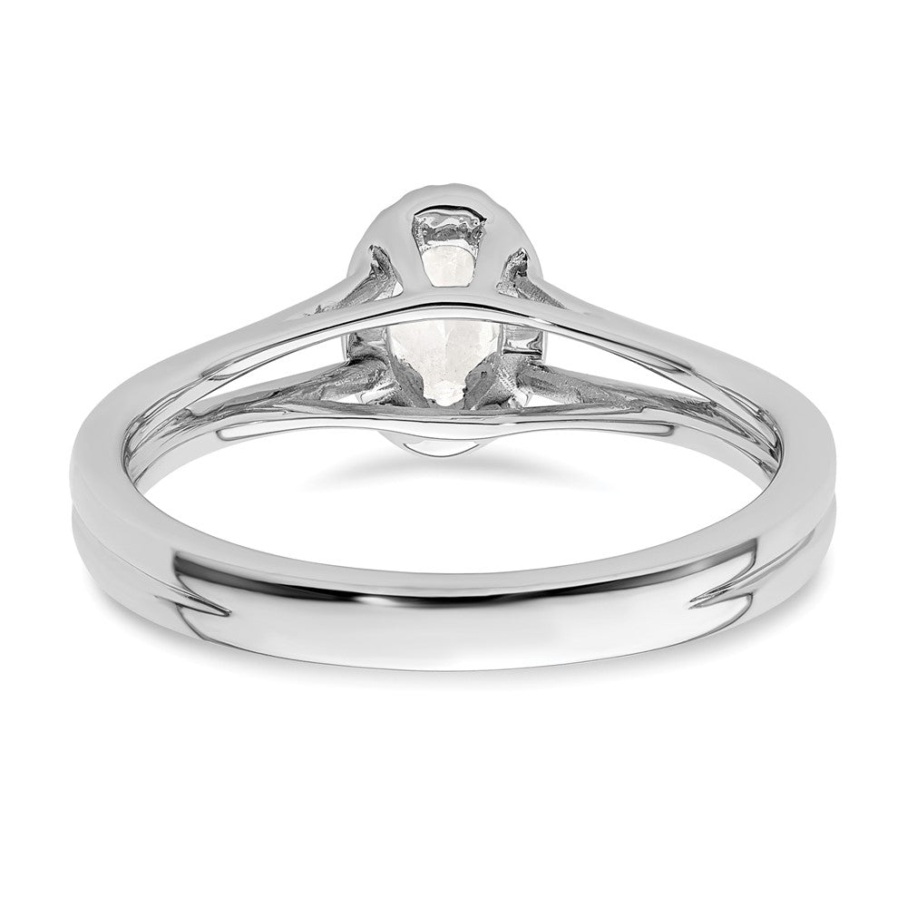 14K Weißgold Oval Heiligenschein Synthetisch Diamant Split Shank Verlobungsring