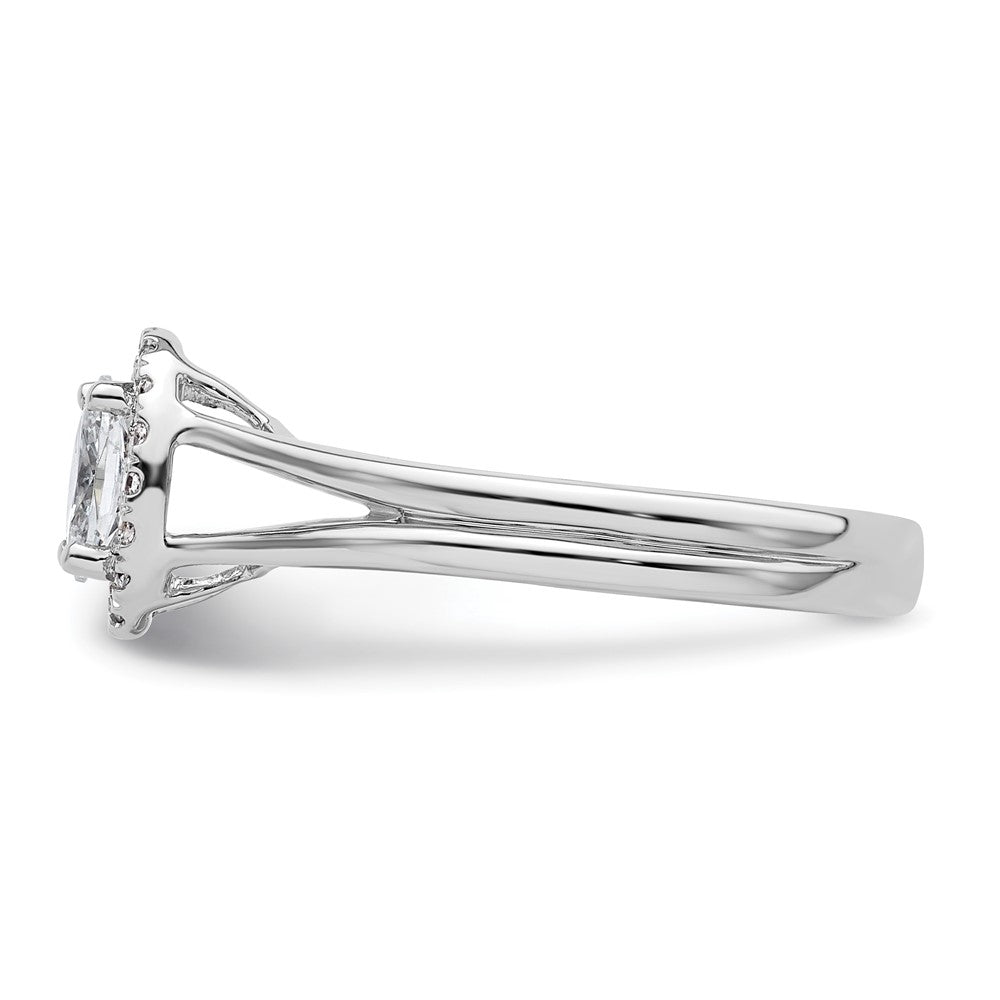 14K Weißgold Oval Heiligenschein Synthetisch Diamant Split Shank Verlobungsring