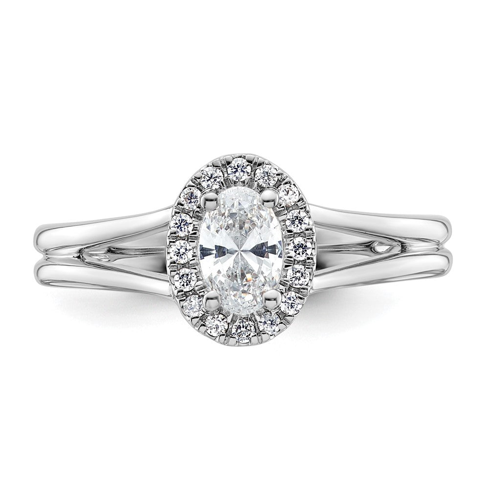 14K Weißgold Oval Heiligenschein Synthetisch Diamant Split Shank Verlobungsring