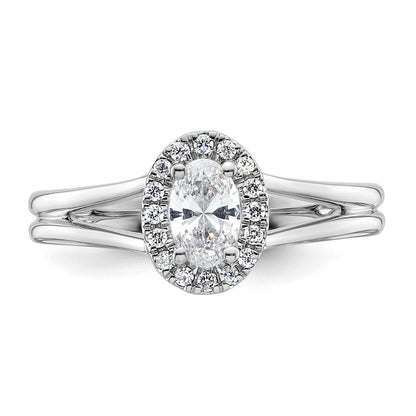 14K Weißgold Oval Heiligenschein Synthetisch Diamant Split Shank Verlobungsring
