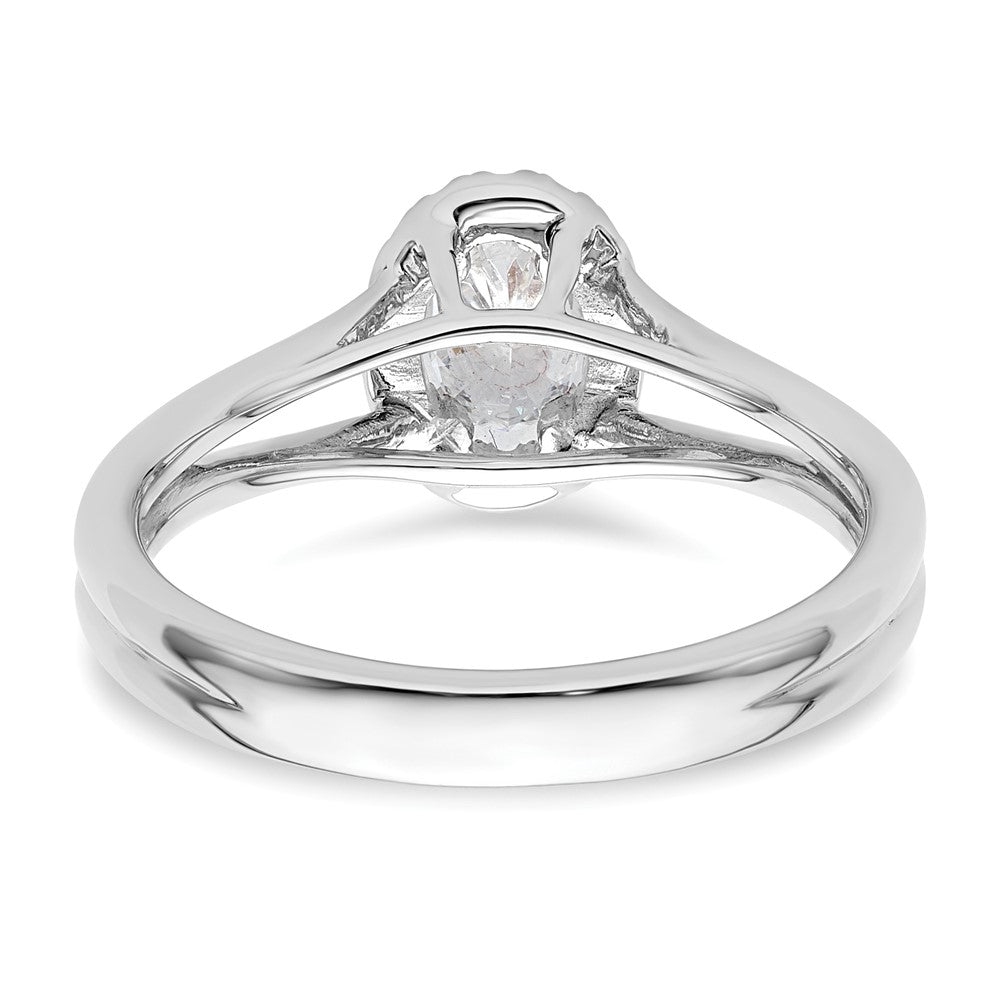 14K Weißgold Oval Heiligenschein Synthetisch Diamant Split Shank Verlobungsring