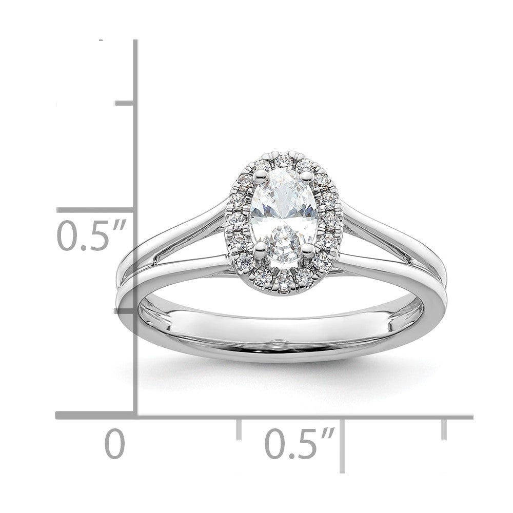 14K Weißgold Oval Heiligenschein Synthetisch Diamant Split Shank Verlobungsring