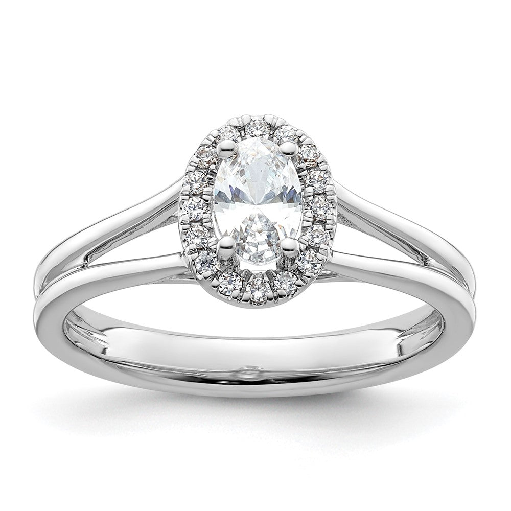 14K Weißgold Oval Heiligenschein Synthetisch Diamant Split Shank Verlobungsring