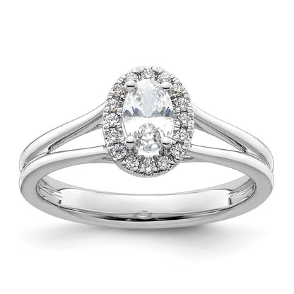 14K Weißgold Oval Heiligenschein Synthetisch Diamant Split Shank Verlobungsring