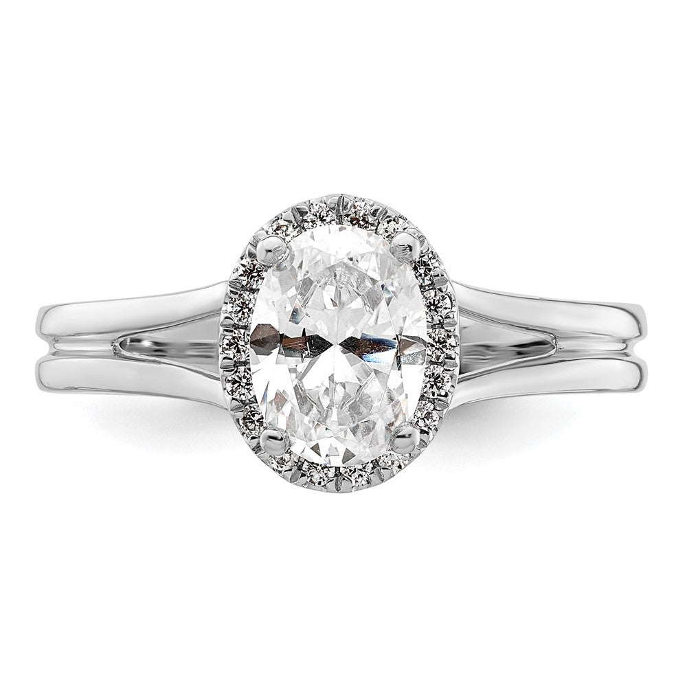 14K Weißgold Oval Heiligenschein Synthetisch Diamant Split Shank Verlobungsring