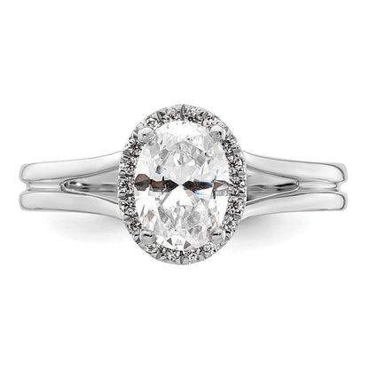 14K Weißgold Oval Heiligenschein Synthetisch Diamant Split Shank Verlobungsring
