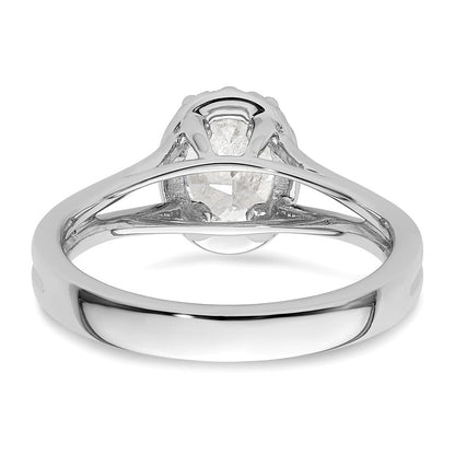 14K Weißgold Oval Heiligenschein Synthetisch Diamant Split Shank Verlobungsring