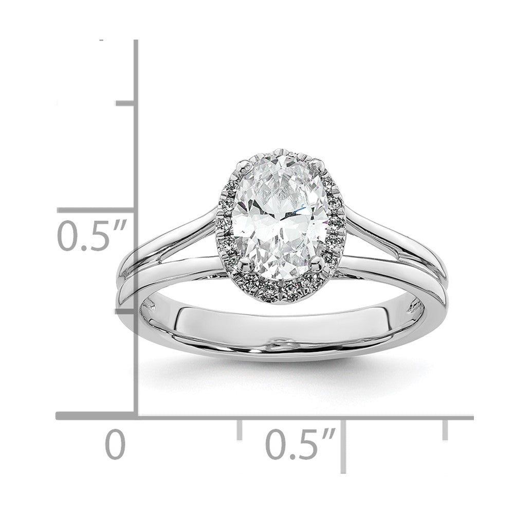 14K Weißgold Oval Heiligenschein Synthetisch Diamant Split Shank Verlobungsring