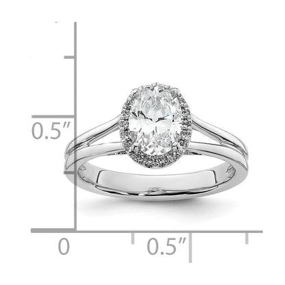 14K Weißgold Oval Heiligenschein Synthetisch Diamant Split Shank Verlobungsring