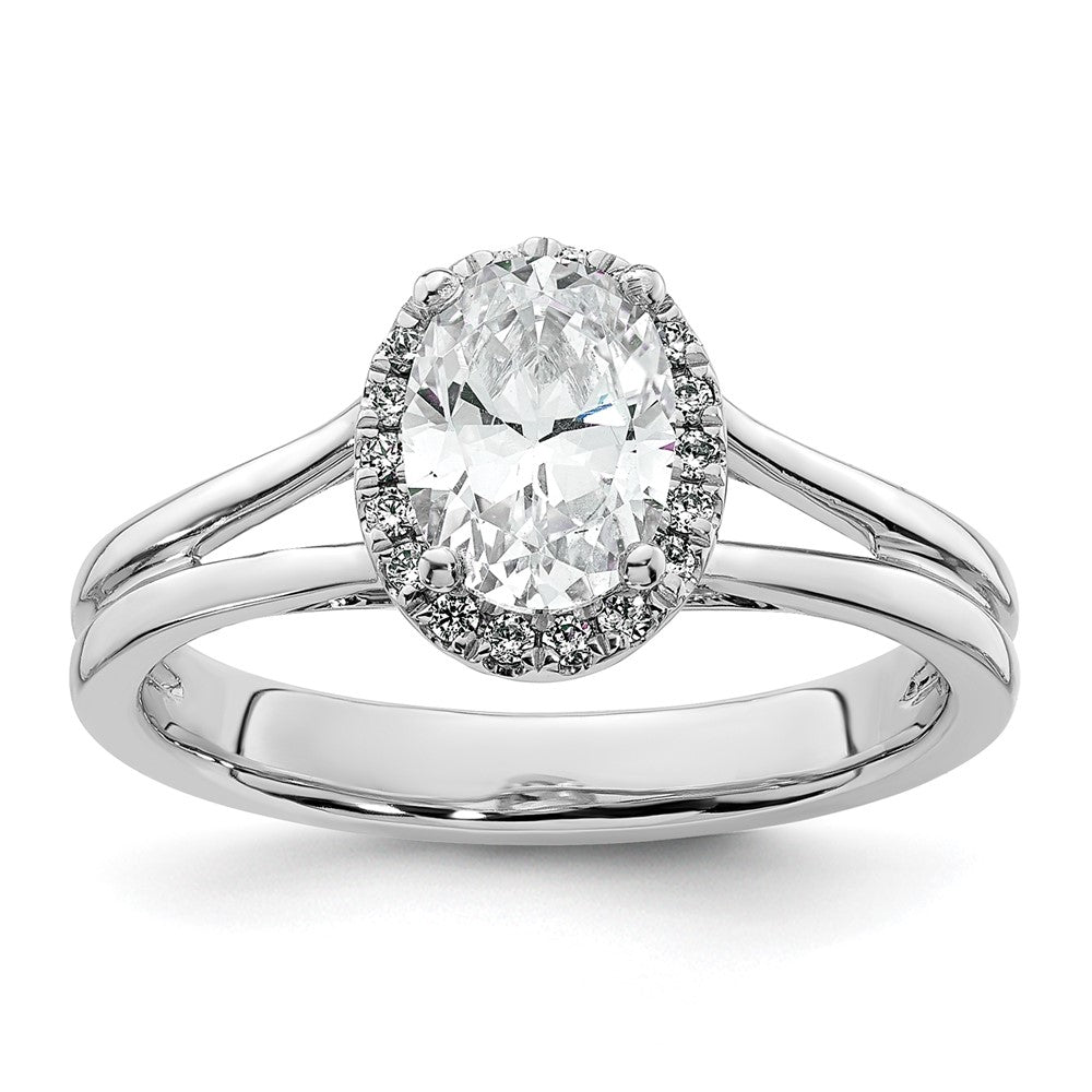 14K Weißgold Oval Heiligenschein Synthetisch Diamant Split Shank Verlobungsring