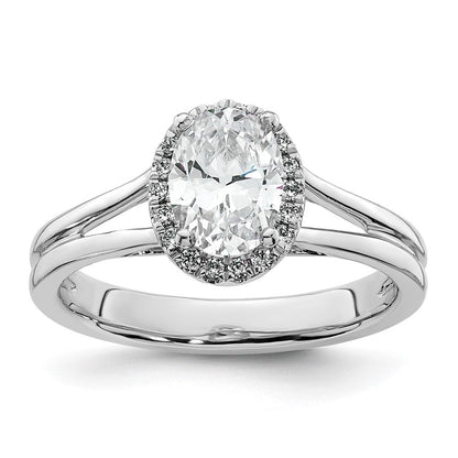 14K Weißgold Oval Heiligenschein Synthetisch Diamant Split Shank Verlobungsring