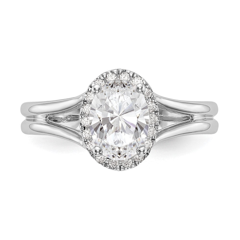 14K Weißgold Heiligenschein Synthetisch Diamant Split Shank Verlobungsring
