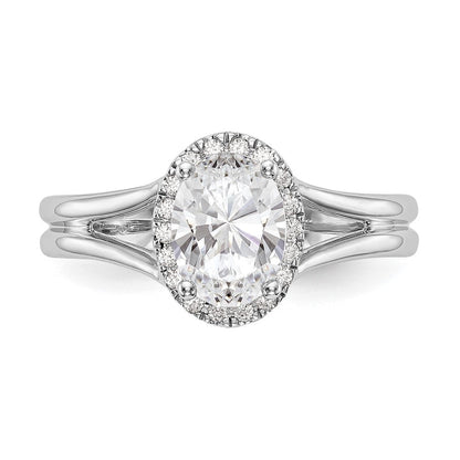 14K Weißgold Heiligenschein Synthetisch Diamant Split Shank Verlobungsring
