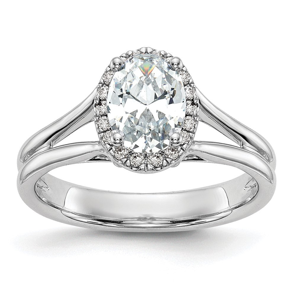 14K Weißgold Heiligenschein Synthetisch Diamant Split Shank Verlobungsring