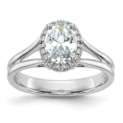 14K Weißgold Heiligenschein Synthetisch Diamant Split Shank Verlobungsring