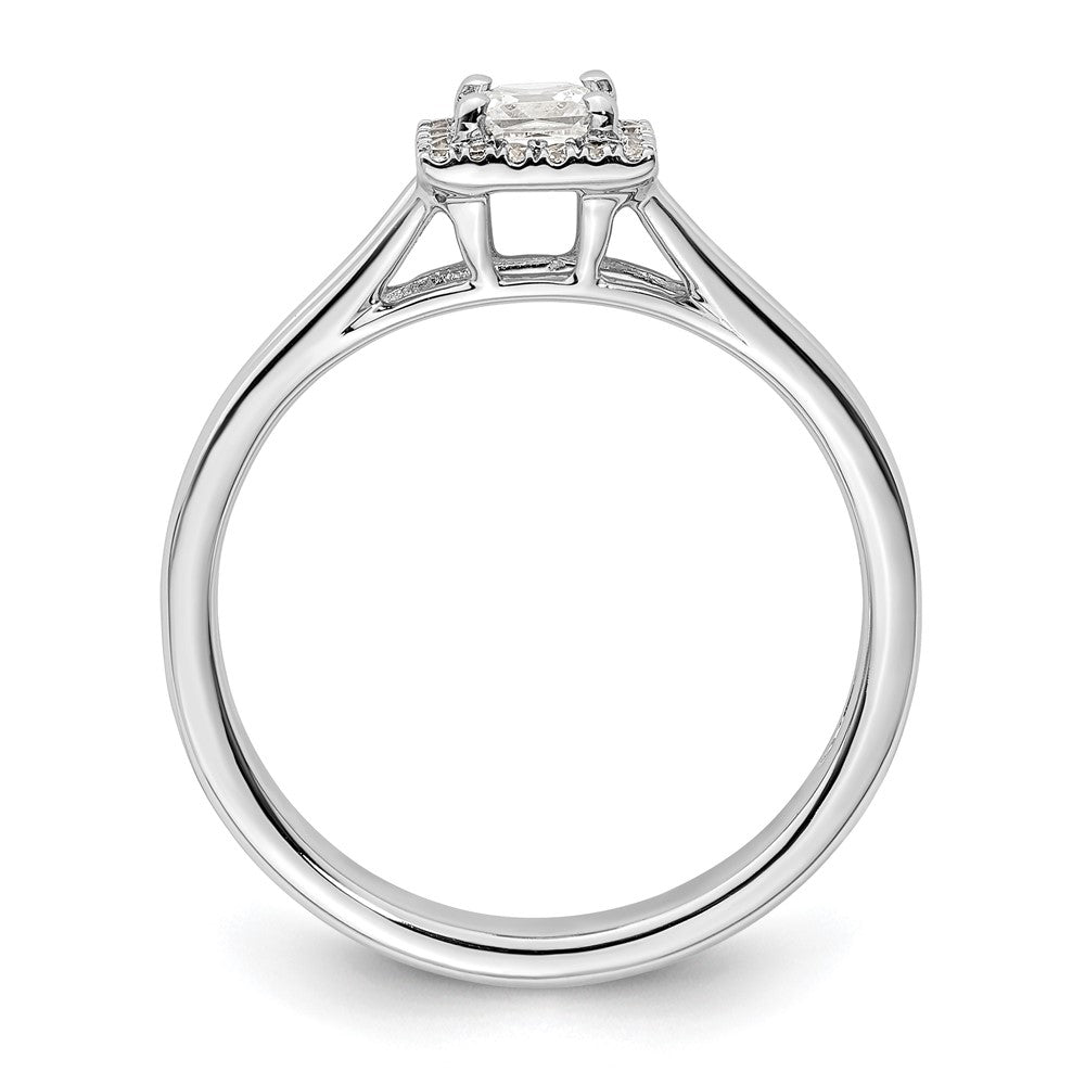 14K Weißgold Verlobungsring mit Princess-Halo aus Zirkonia und geteiltem Ring