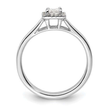 14K Weißgold Verlobungsring mit Princess-Halo aus Zirkonia und geteiltem Ring