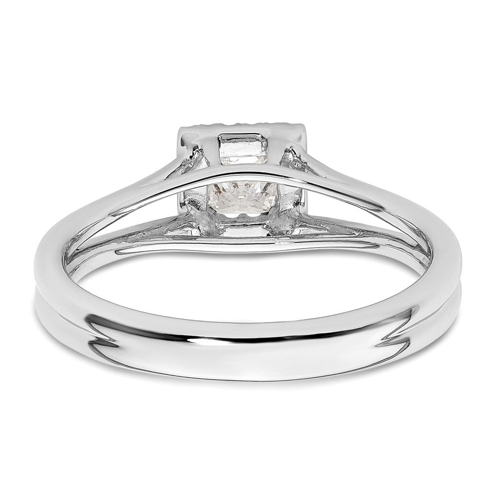 14K Weißgold Verlobungsring mit Princess-Halo aus Zirkonia und geteiltem Ring