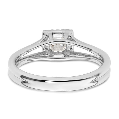 14K Weißgold Verlobungsring mit Princess-Halo aus Zirkonia und geteiltem Ring