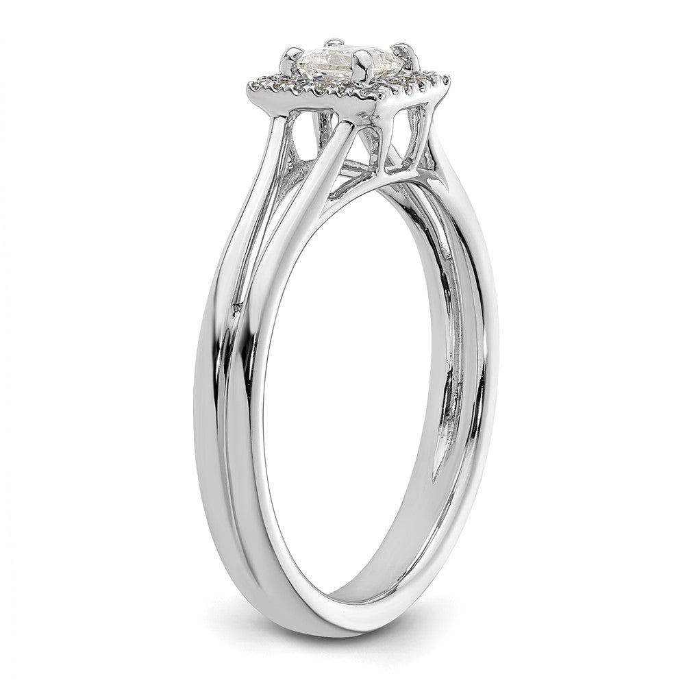 14K Weißgold Verlobungsring mit Princess-Halo aus Zirkonia und geteiltem Ring