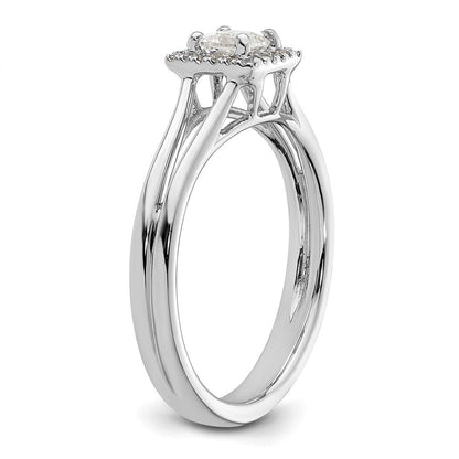 14K Weißgold Verlobungsring mit Princess-Halo aus Zirkonia und geteiltem Ring