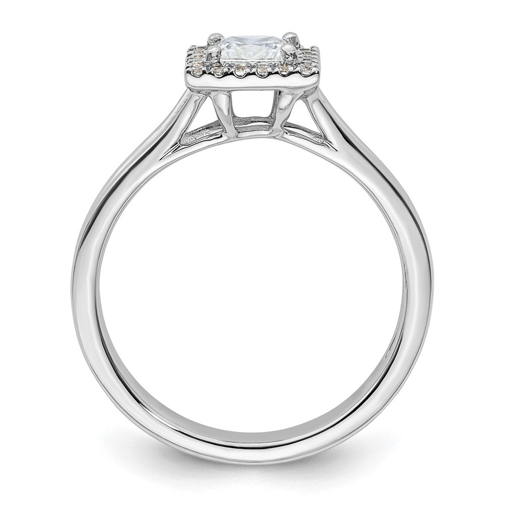 14 Karat Weißgold Verlobungsring mit Princess-Halo und geteiltem Ring