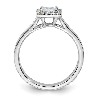14 Karat Weißgold Verlobungsring mit Princess-Halo und geteiltem Ring