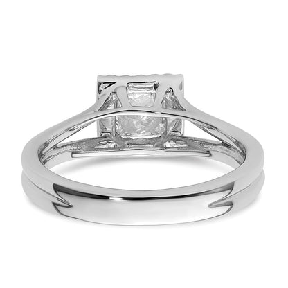 14 Karat Weißgold Verlobungsring mit Princess-Halo und geteiltem Ring