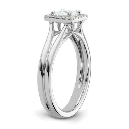 14 Karat Weißgold Verlobungsring mit Princess-Halo und geteiltem Ring