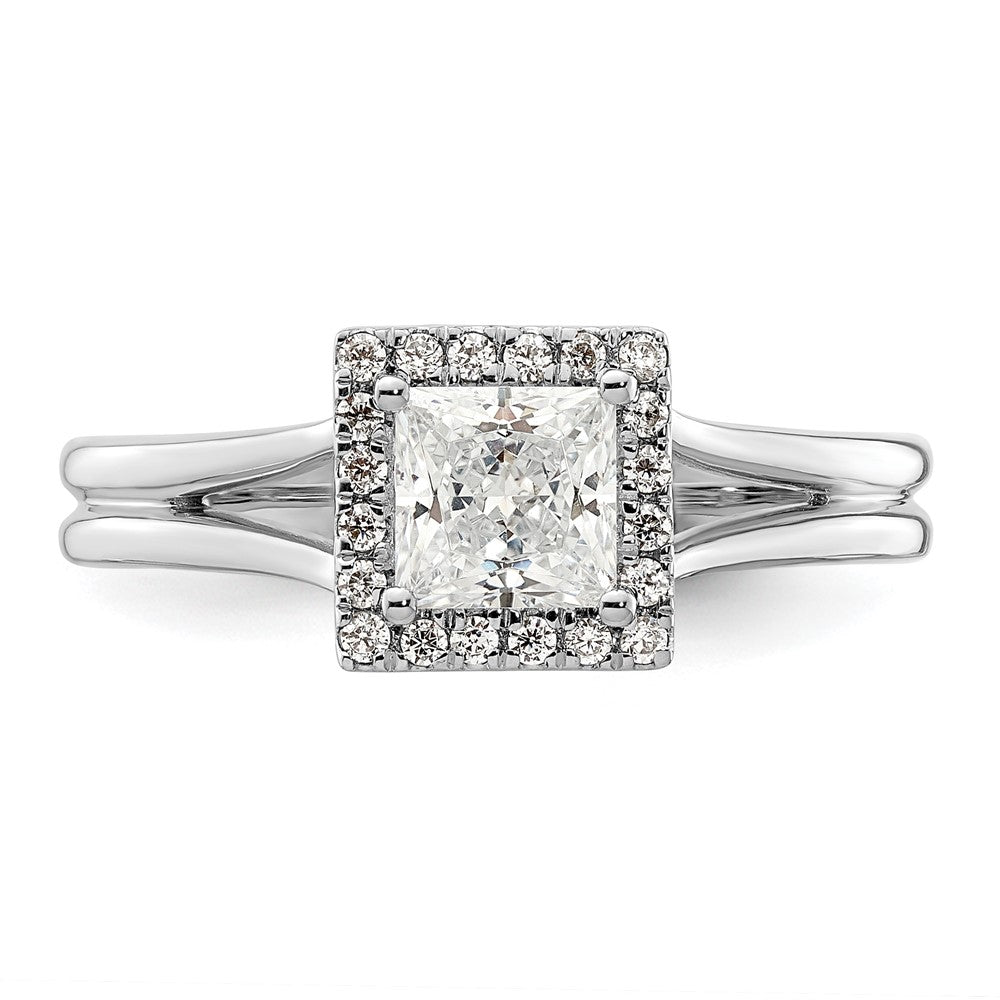 14 Karat Weißgold Princess-Halo-Verlobungsring mit simulierten Diamanten und geteiltem Ring