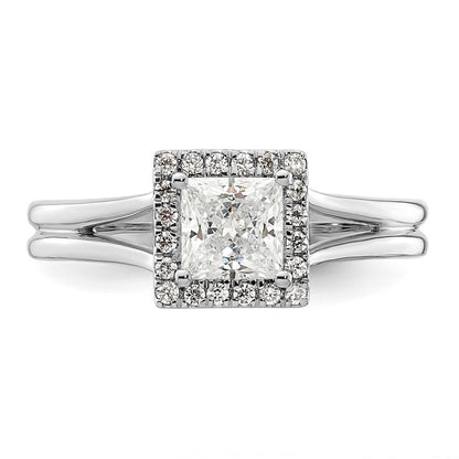 14 Karat Weißgold Princess-Halo-Verlobungsring mit simulierten Diamanten und geteiltem Ring