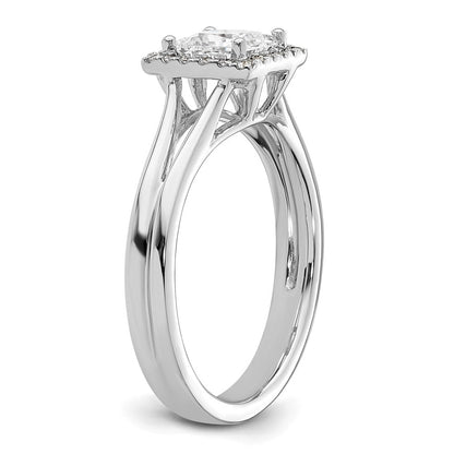14 Karat Weißgold Princess-Halo-Verlobungsring mit simulierten Diamanten und geteiltem Ring