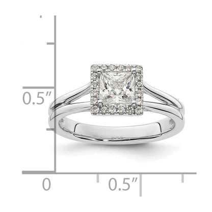14 Karat Weißgold Princess-Halo-Verlobungsring mit simulierten Diamanten und geteiltem Ring