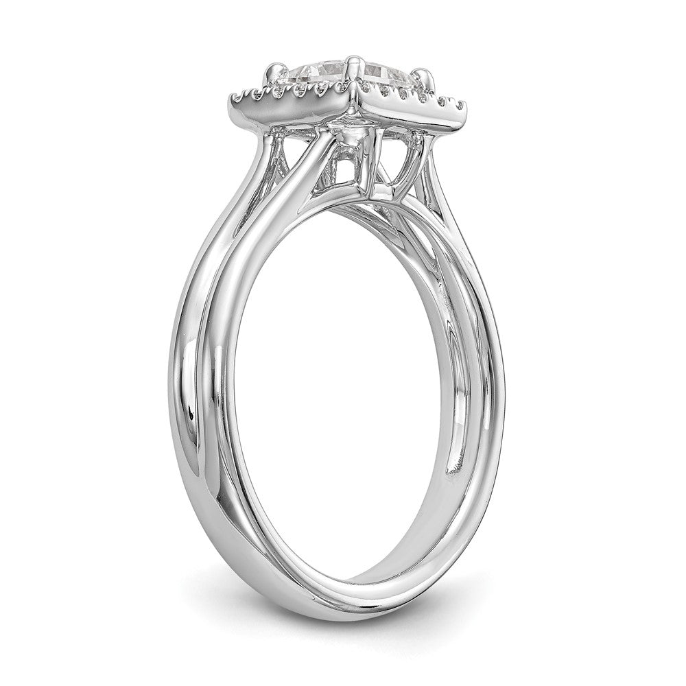 14 Karat Weißgold Verlobungsring mit Halo im Princess-Schliff und geteiltem Ringschaft