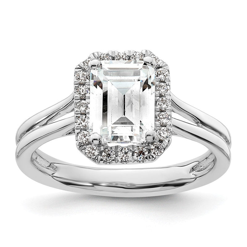 14K Weißgold Heiligenschein (holds 1.5 Karat (7.7x5.8mm) Smaragd-cut Mittig) 1/5 Karat Diamant Halbfassung Split Shank Verlobungsring