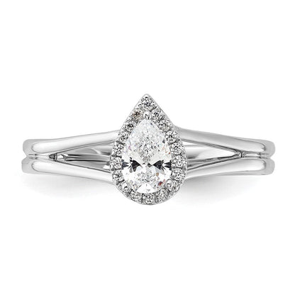 14K Weißgold Verlobungsring mit tropfenförmigem simuliertem Diamanten in Halo-Fassung und geteiltem Ring