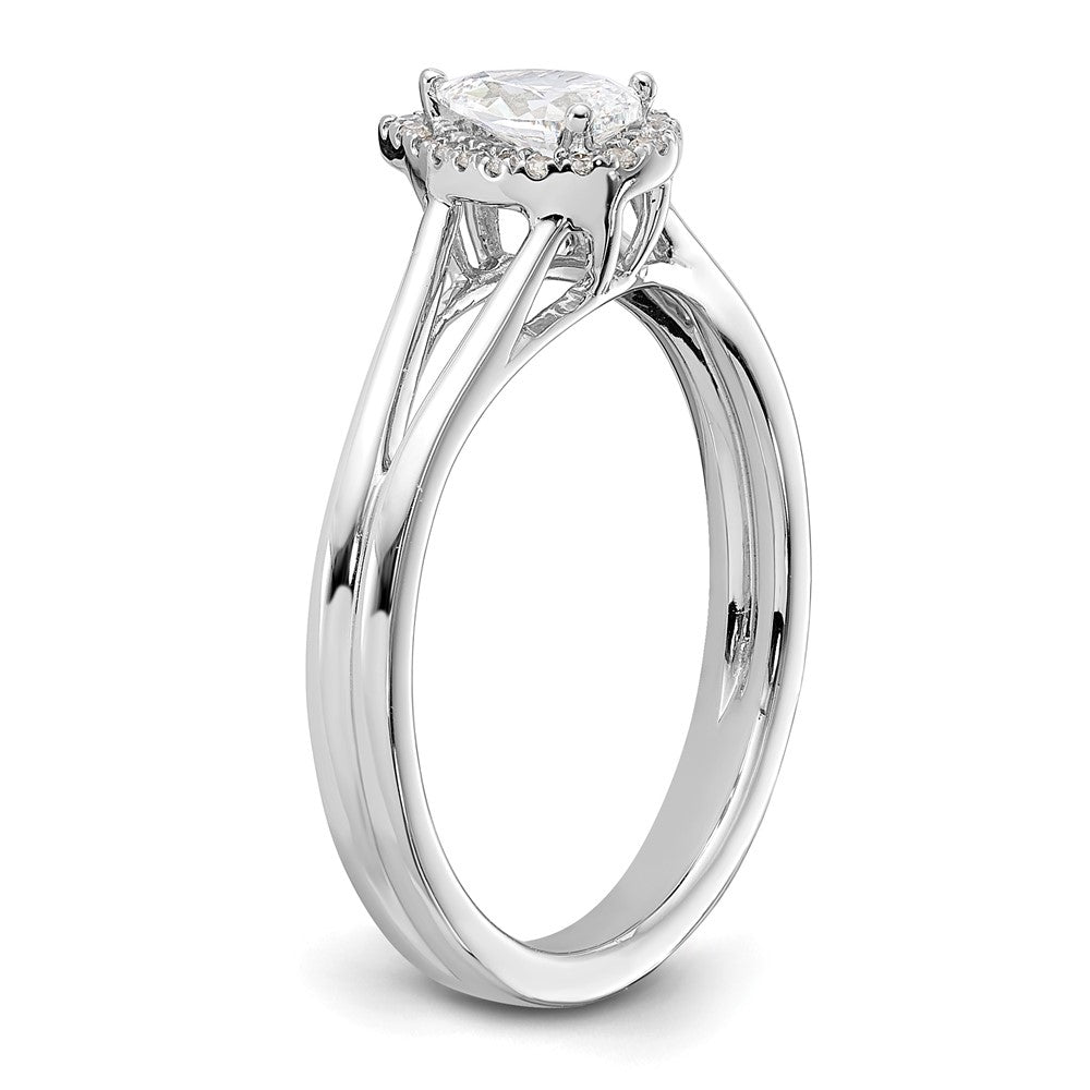 14K Weißgold Verlobungsring mit tropfenförmigem simuliertem Diamanten in Halo-Fassung und geteiltem Ring