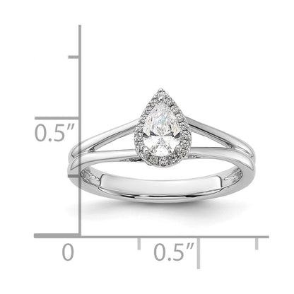 14K Weißgold Verlobungsring mit tropfenförmigem simuliertem Diamanten in Halo-Fassung und geteiltem Ring