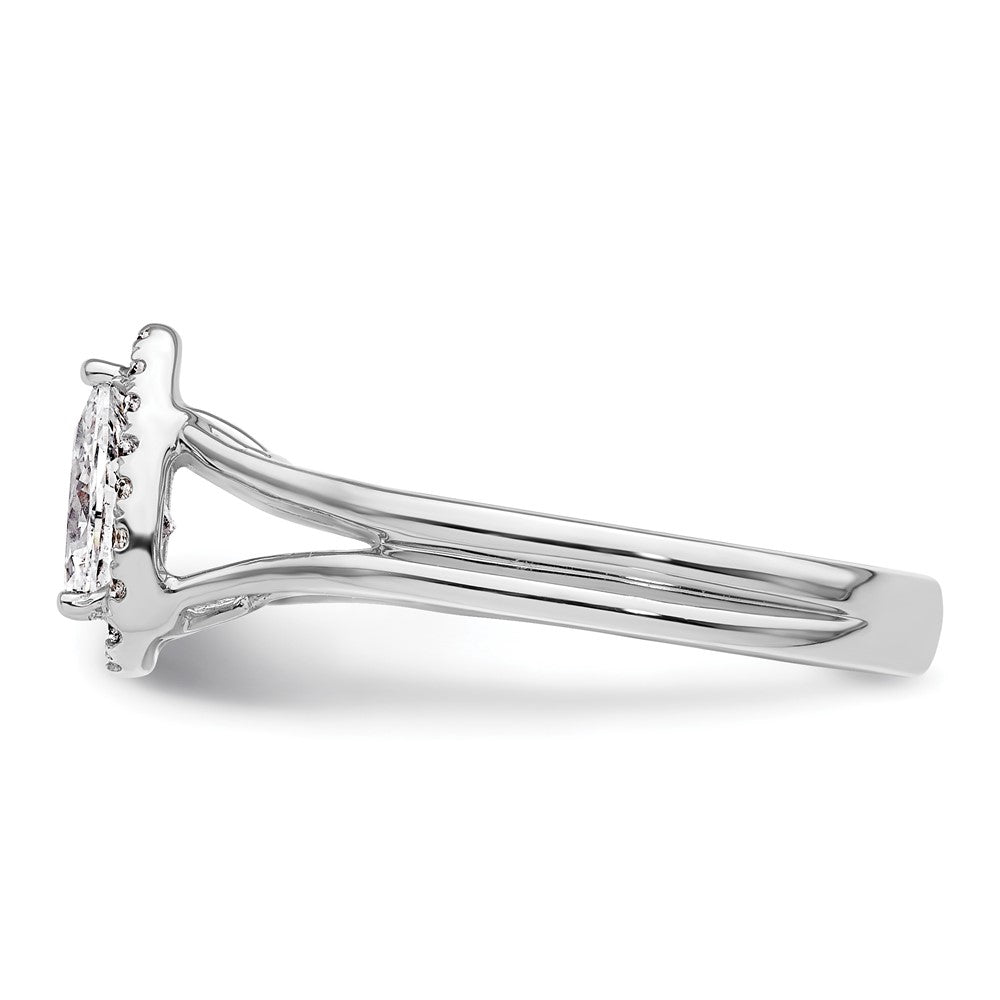 Verlobungsring aus 14K Weißgold mit tropfenförmigem simuliertem Diamant, Halo und geteiltem Ring