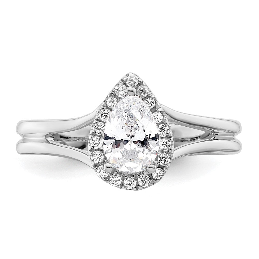 Verlobungsring aus 14K Weißgold mit tropfenförmigem simuliertem Diamant, Halo und geteiltem Ring