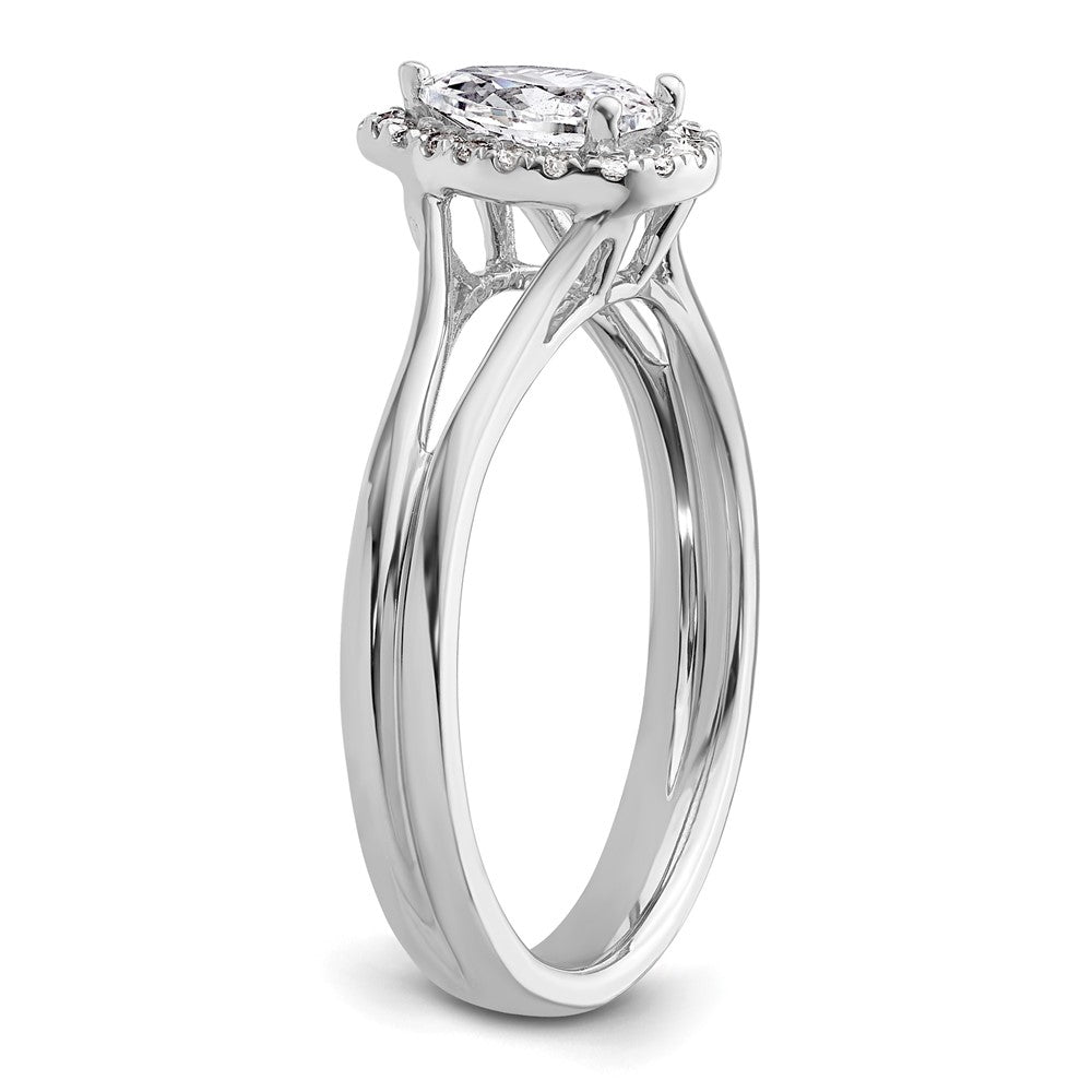 Verlobungsring aus 14K Weißgold mit tropfenförmigem simuliertem Diamant, Halo und geteiltem Ring
