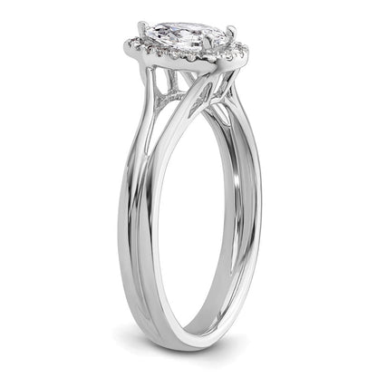 Verlobungsring aus 14K Weißgold mit tropfenförmigem simuliertem Diamant, Halo und geteiltem Ring